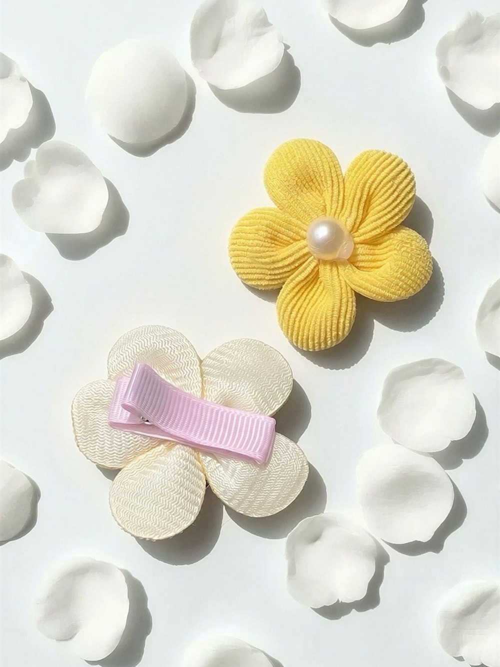 Handmade Yellow Flower Pearl Hair Clips Pair Set of 2 - Picture 9 of 10